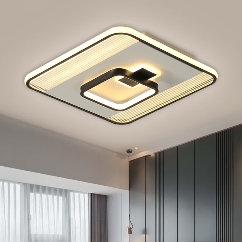 Square Bedroom Flush Ceiling Light Acrylic LED Modernism Flush Mount Lamp in Black, 16.5"/20.5" W