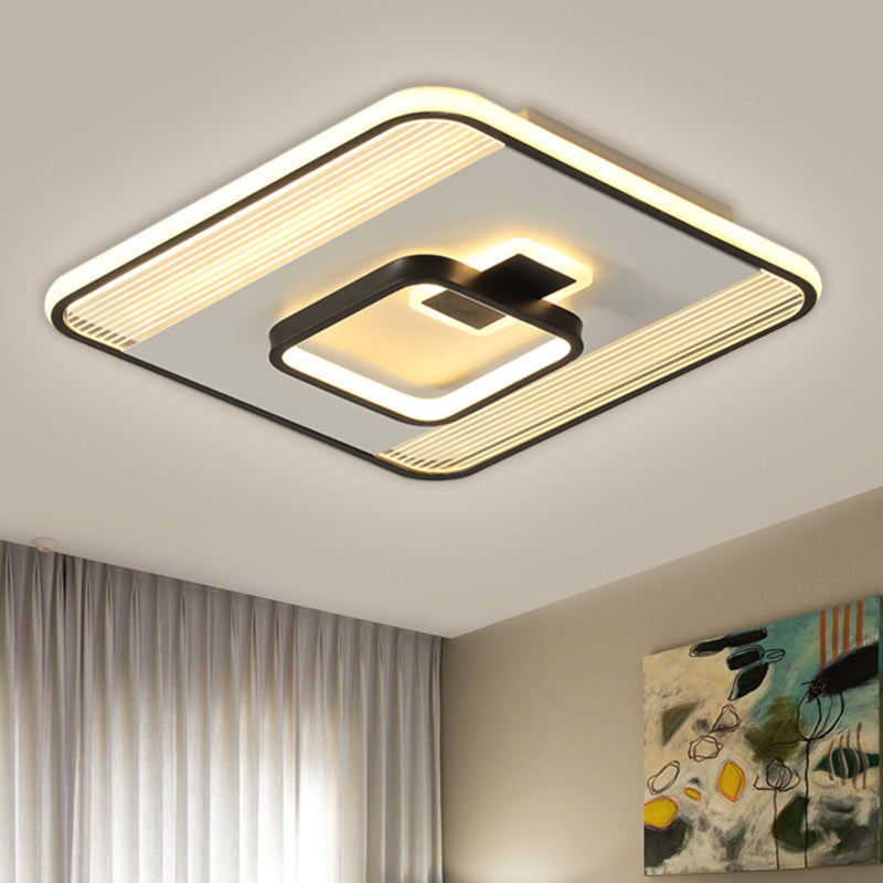 Camera da letto quadrata con soffitto a soffitto leggero acrilico modernismo a filo lampada a montaggio in nero, 16,5 "/20,5" w