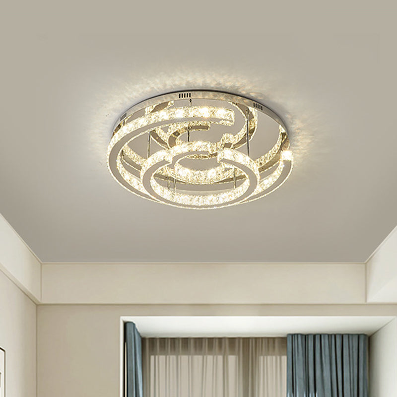 Gefacetteerd kristal cirkelvormig plafond spoeling moderne led chroom semi -spoellamp in warm/wit licht, 19,5 "/23.5" breed