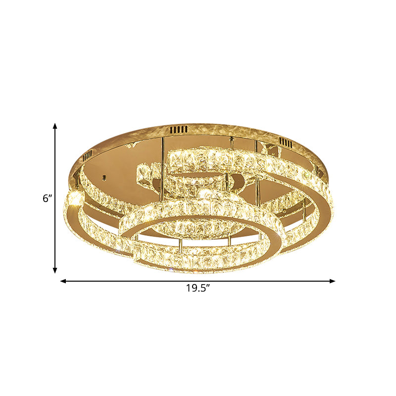 Lámpara de cromo de techo circular de cristal facetado con luz semi de al ras del LED moderna en luz cálida/blanca, 19.5 "/23.5" de ancho