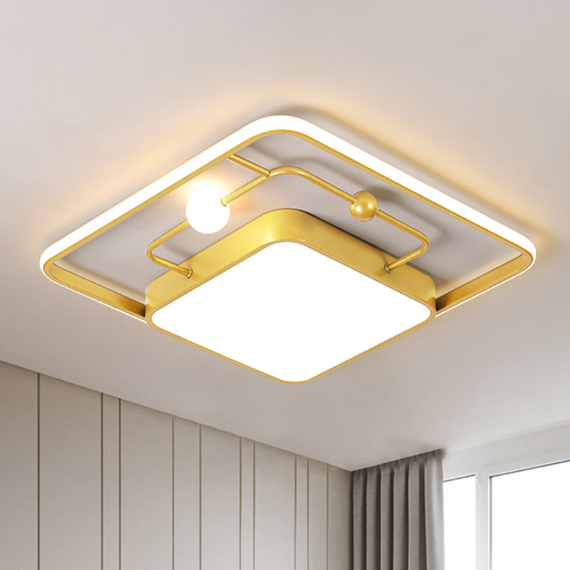 Vierkante spoellamp Modernistisch ijzeren zwart/goud LED plafond gemonteerd armatuur in warm/wit licht, 16,5 "/20,5" breedte