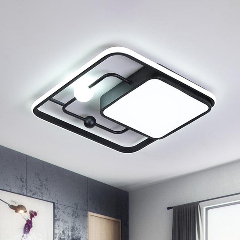 Luminaire à chasse d'eau carré moderniste en fer noir / or plafond de plafond monté en lumière chaude / blanc, 16,5 "/20,5" de largeur