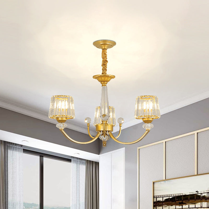 Barrel Dining Room Chandelier Lighting Crystal Block 3/6 Lights Modern Suspension Pendant in Gold