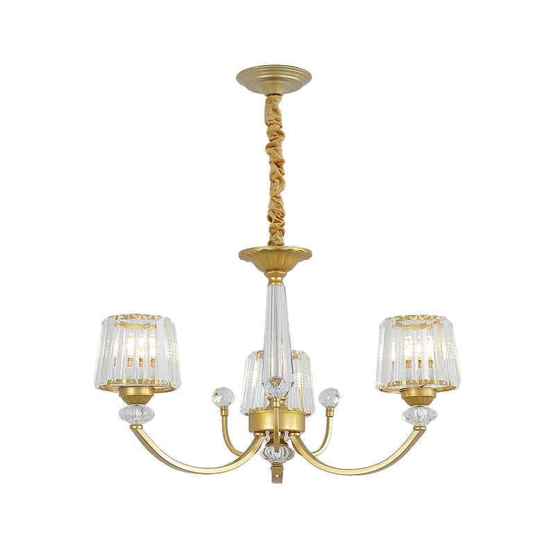 Barrel Dining Room Chandelier Lighting Crystal Block 3/6 Lights Modern Suspension Pendant in Gold