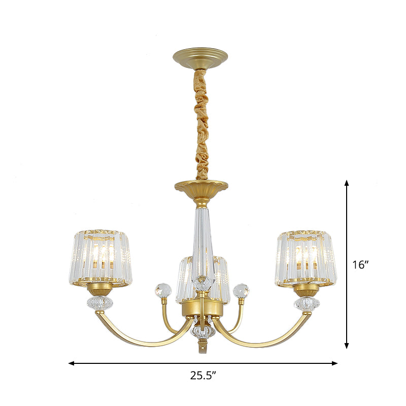 Barrel Dining Room Chandelier Lighting Crystal Block 3/6 Lights Modern Suspension Pendant in Gold