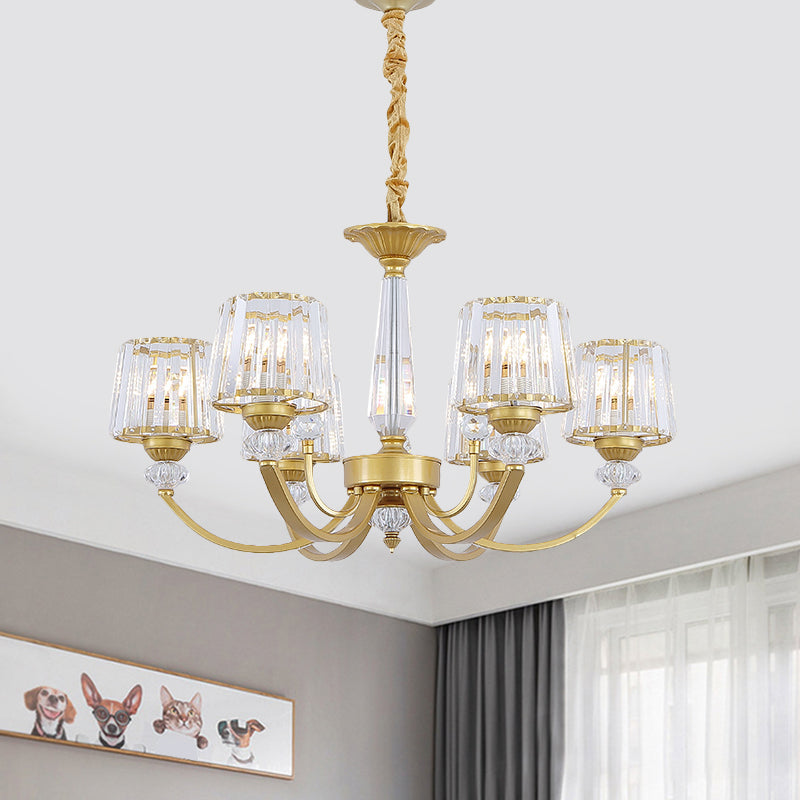 Barrel Dining Room Chandelier Lighting Crystal Block 3/6 Lights Modern Suspension Pendant in Gold