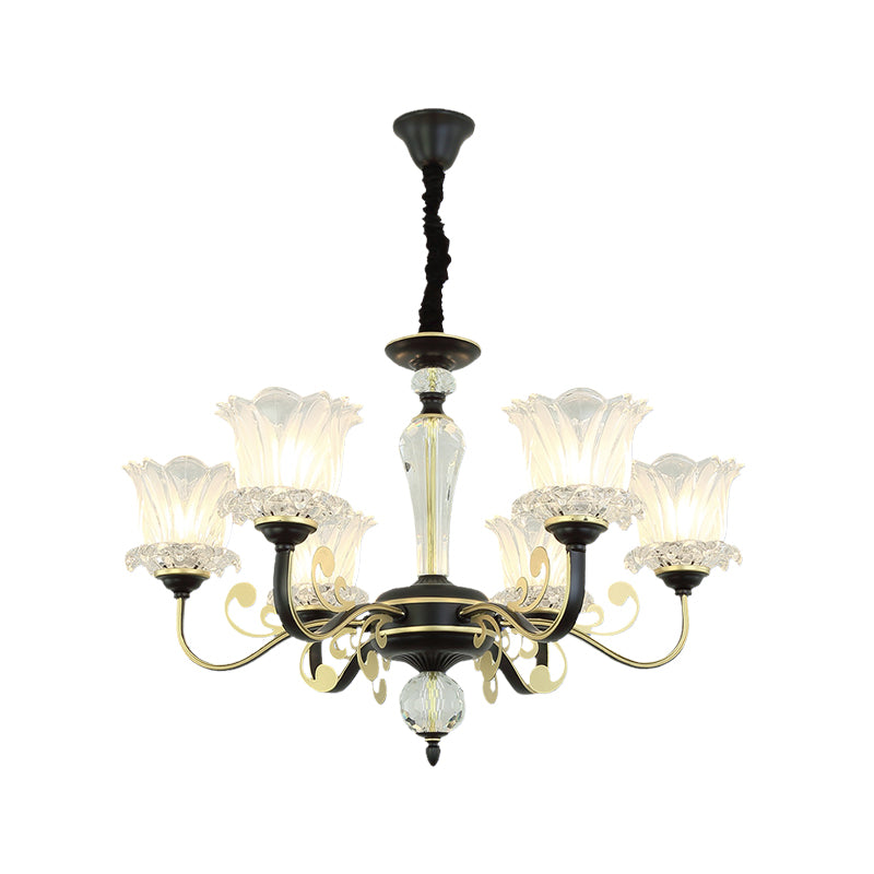 Contemporary Blossom Suspension Lamp Cut Crystal 6/8-Light Sitting Room Hanging Chandelier in Black