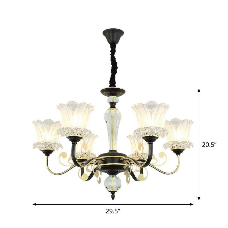 Contemporary Blossom Suspension Lamp Cut Crystal 6/8-Light Sitting Room Hanging Chandelier in Black