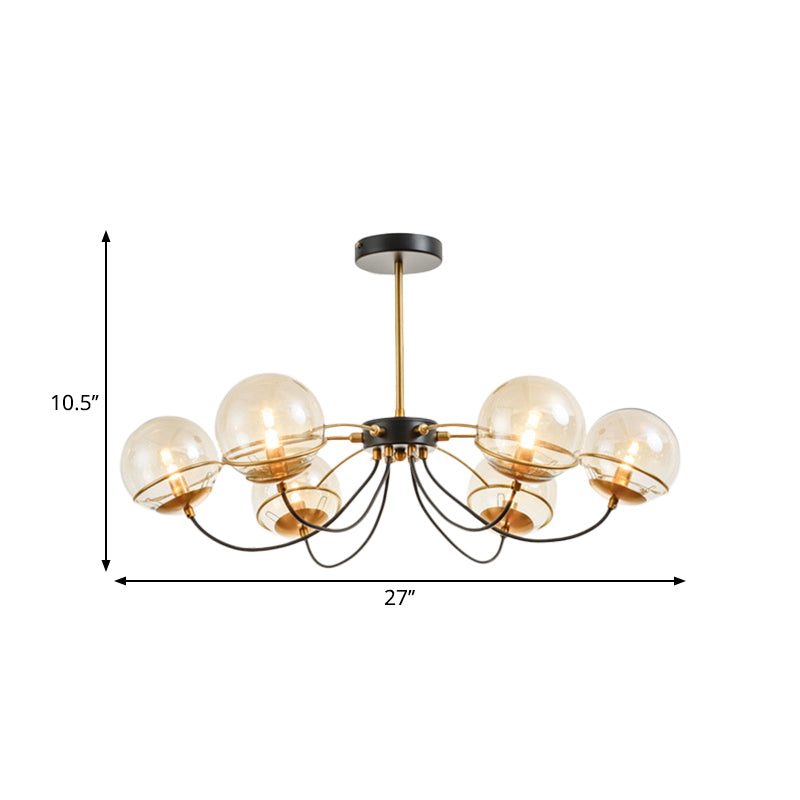 Black-Gold Ball Chandelier Light Fixture Vintage 6-Head Clear Glass Pendant Lighting, Warm/White Light