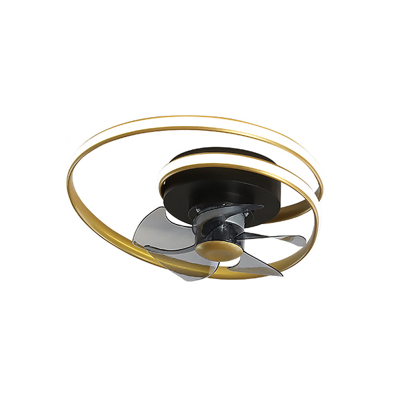 Simple Spiral Circle Fan Lighting Acrylic 18" W LED Bedroom Semi Flush Light Fixture in Black and White/Black and Gold, 5 Blades