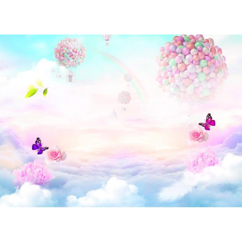 Big Hot Air Balloon Mural Wallpaper Childrens Art Dreamy Heaven Wall Covering in Pink