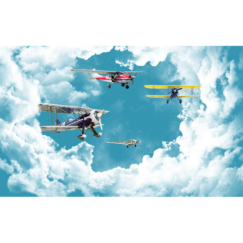 Non-Woven Waterproof Mural Cartoon Biplane and Cloud Wall Decor for Kids Bedroom