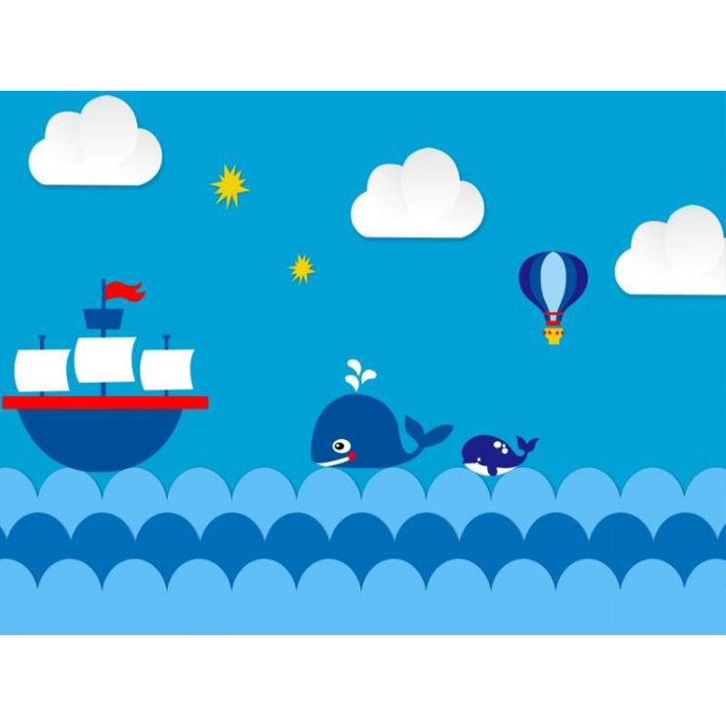 Ocean Hot Air Balloon Mural Decal Blue Childrens Art Wall Covering for Kids Room