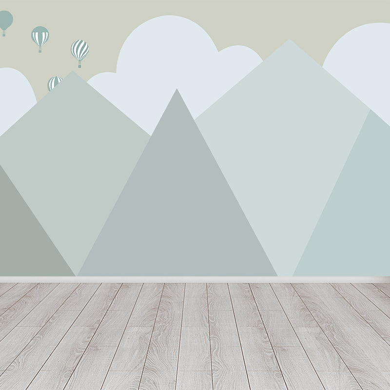 Cartoon Mountain Landscape Mural Non-Woven Moisture Resistant Grey Wall Decor for Home