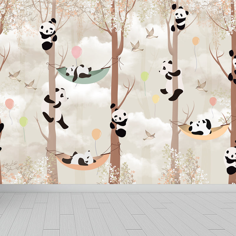 Brown Panda Wall Paper Mural Water Resistant Cartoon Child Bedroom Wall Covering