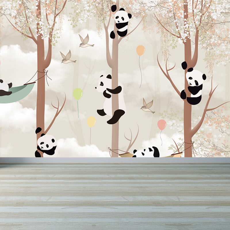 Brown Panda Wall Paper Mural Water Resistant Cartoon Child Bedroom Wall Covering