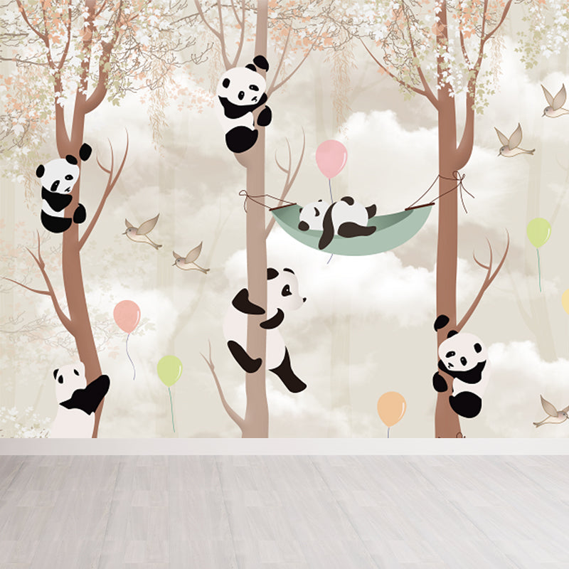 Brown Panda Wall Paper Mural Water Resistant Cartoon Child Bedroom Wall Covering