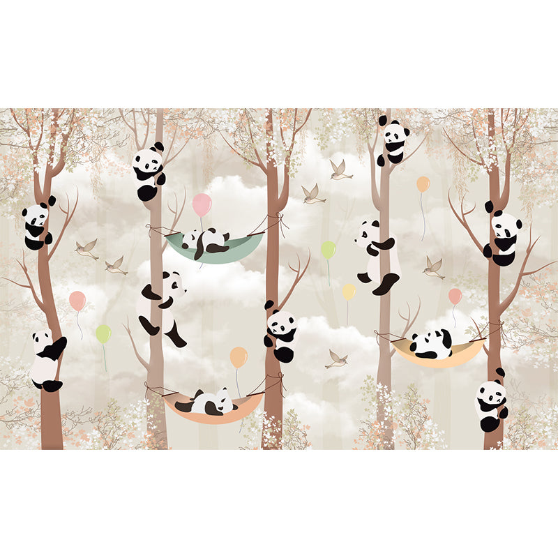 Brown Panda Wall Paper Mural Water Resistant Cartoon Child Bedroom Wall Covering