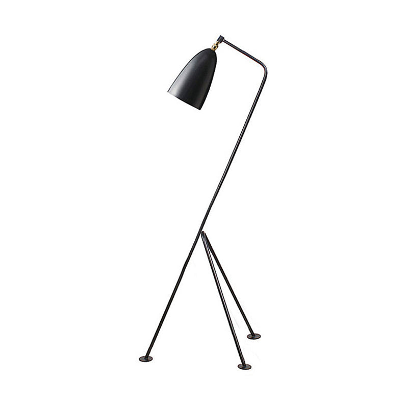 Tripod Floor Light with Bell Shade Modern Style Metallic 1 Light Black/White Floor Lamp for Bedroom