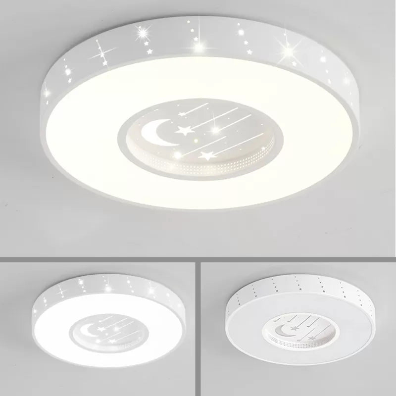 Metal Starry Round Flush Light Girls Bedroom Cartoon Ceiling Mount Light in White