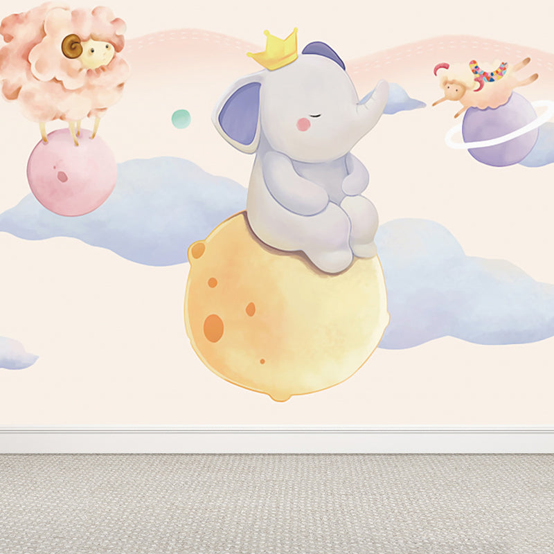 Animals in Sky Print Mural Childrens Art Water-Proof Nursery Wall Covering, Custom Size