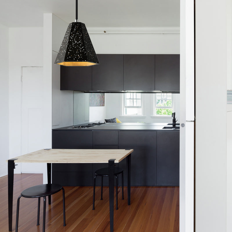 1 Light Pendant Lighting with Geometric Cement Shade Simplicity Black/White/Yellow Hanging Light