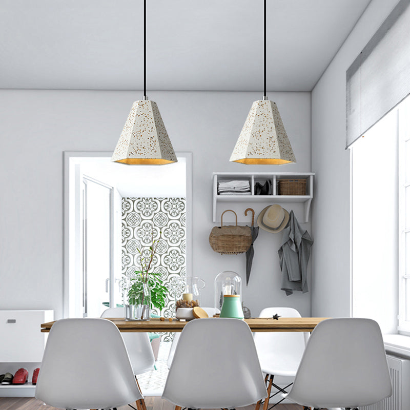 1 Light Pendant Lighting with Geometric Cement Shade Simplicity Black/White/Yellow Hanging Light