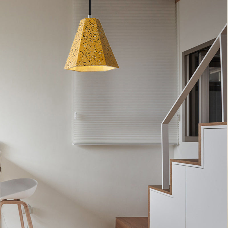 1 Light Pendant Lighting with Geometric Cement Shade Simplicity Black/White/Yellow Hanging Light