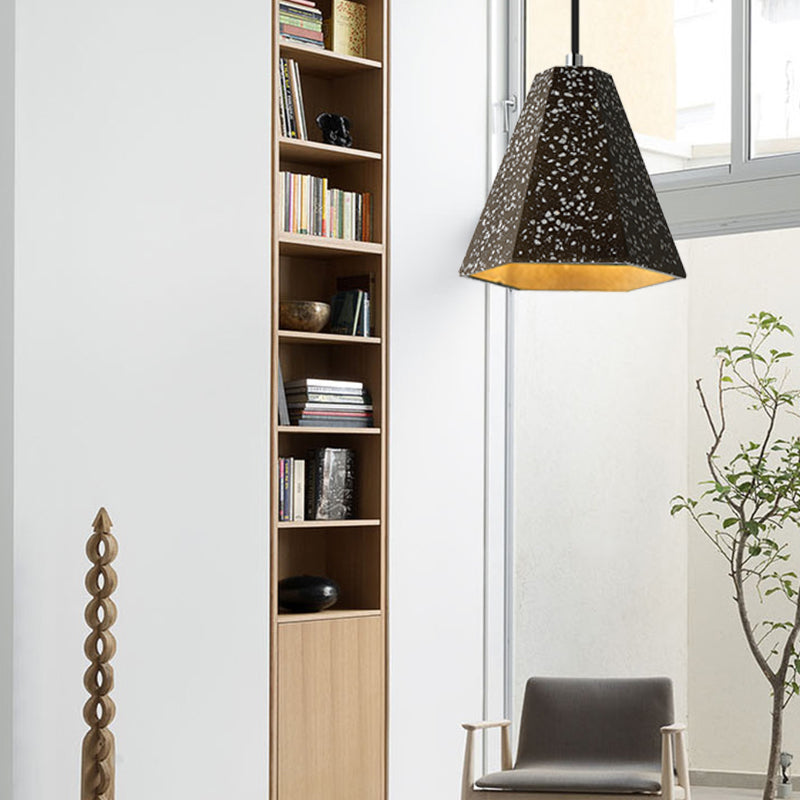 1 Light Pendant Lighting with Geometric Cement Shade Simplicity Black/White/Yellow Hanging Light