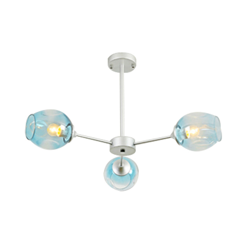 Modernist 3/6/8 Lights Hanging Chandelier Black/Chrome Sputnik Suspension Pendant with Blue/Amber Glass Shade