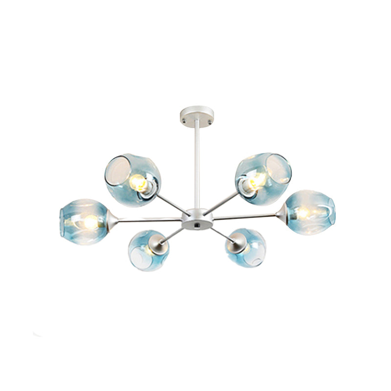 Modernist 3/6/8 Lights Hanging Chandelier Black/Chrome Sputnik Suspension Pendant with Blue/Amber Glass Shade