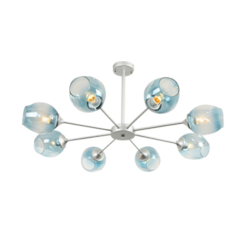 Modernist 3/6/8 Lights Hanging Chandelier Black/Chrome Sputnik Suspension Pendant with Blue/Amber Glass Shade