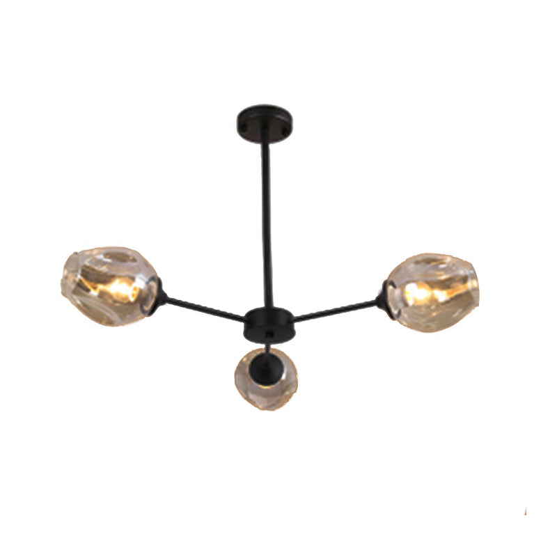 Modernist 3/6/8 Lights Hanging Chandelier Black/Chrome Sputnik Suspension Pendant with Blue/Amber Glass Shade