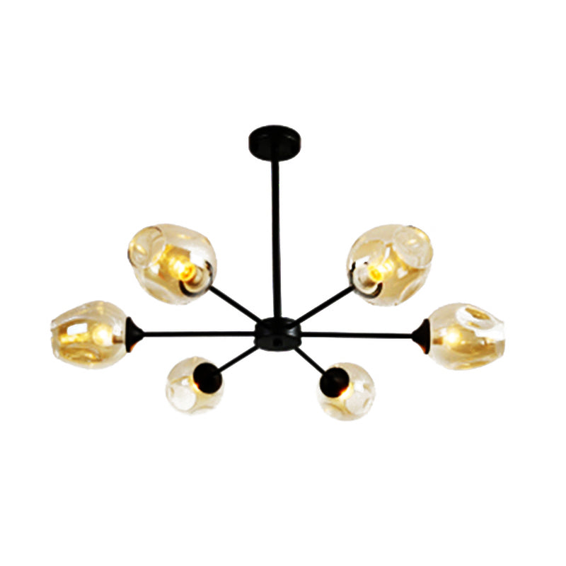 Modernist 3/6/8 Lights Hanging Chandelier Black/Chrome Sputnik Suspension Pendant with Blue/Amber Glass Shade