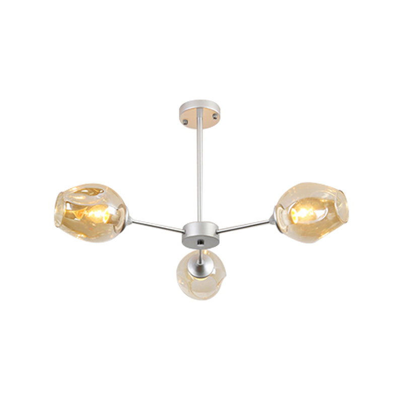 Modernist 3/6/8 Lights Hanging Chandelier Black/Chrome Sputnik Suspension Pendant with Blue/Amber Glass Shade