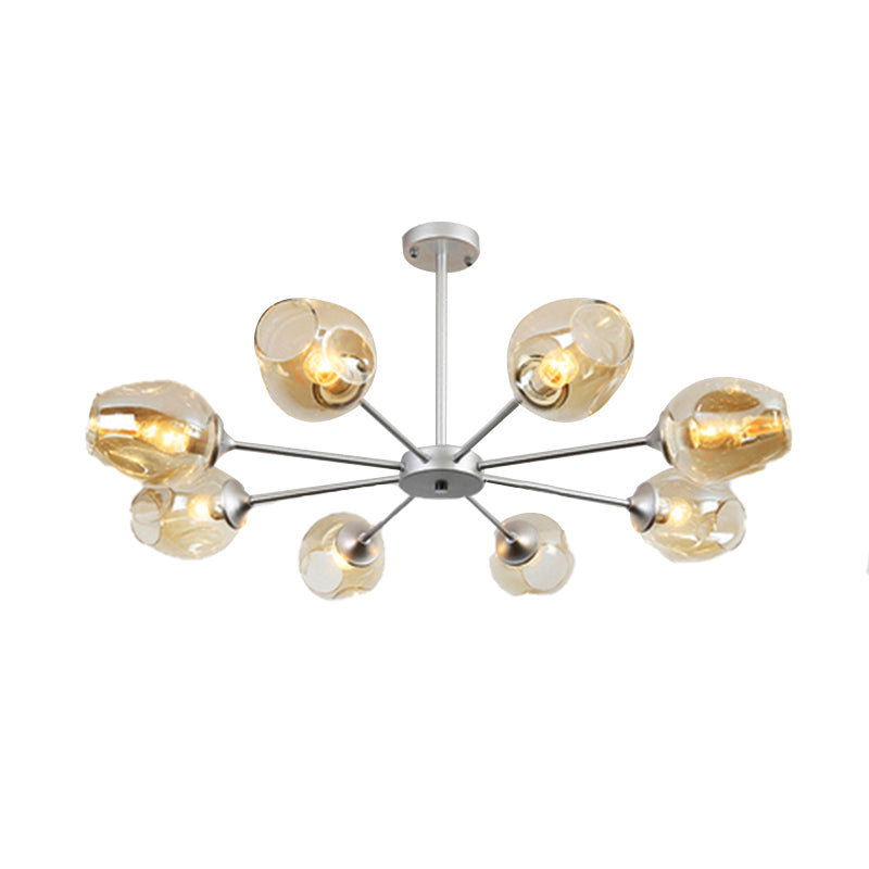 Modernist 3/6/8 Lights Hanging Chandelier Black/Chrome Sputnik Suspension Pendant with Blue/Amber Glass Shade