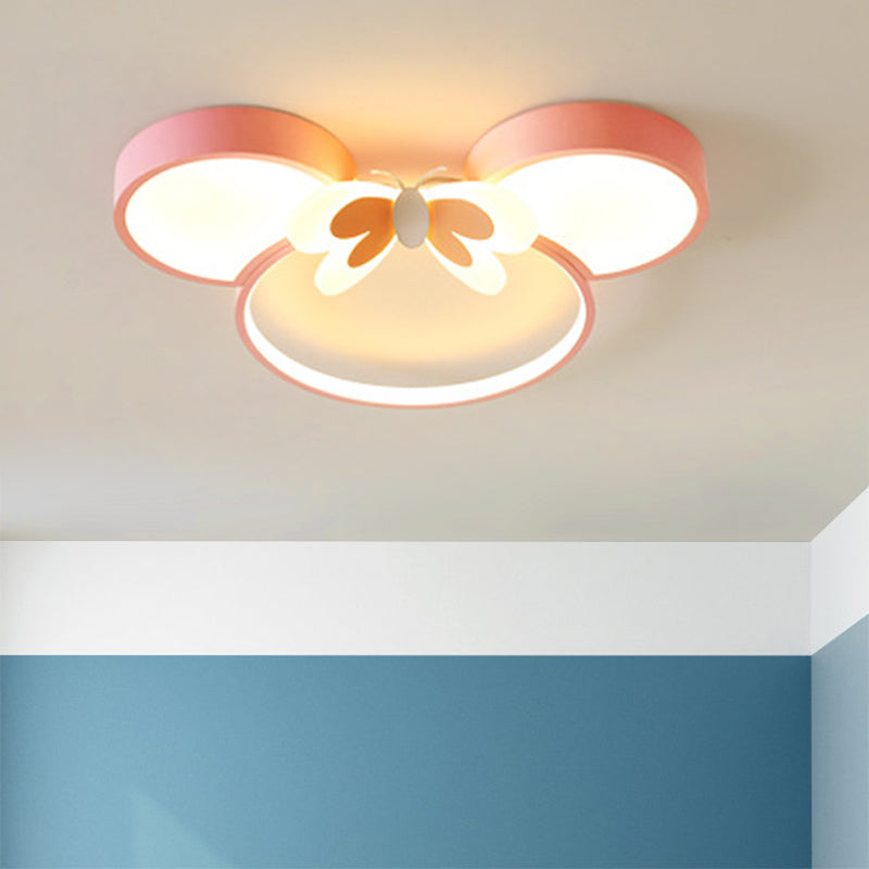 Mouse Head and Butterfly Ceiling Flush Kids Style Acrylic LED Pink/Yellow/Blue Flush Mount Lighting