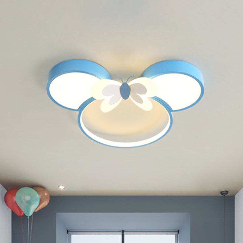 Mouse Head and Butterfly Ceiling Flush Kids Style Acrylic LED Pink/Yellow/Blue Flush Mount Lighting