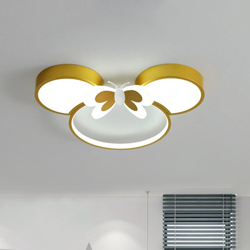 Mouse Head and Butterfly Ceiling Flush Kids Style Acrylic LED Pink/Yellow/Blue Flush Mount Lighting