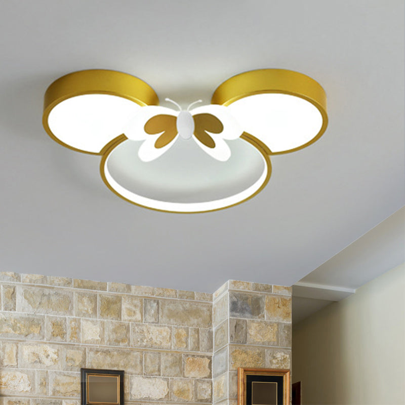 Mouse Head and Butterfly Ceiling Flush Kids Style Acrylic LED Pink/Yellow/Blue Flush Mount Lighting