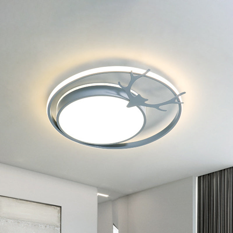 Grey/Gold LED Round Flush Lamp Fixture Modernist Acrylic Ceiling Mounted Light with Antler Design