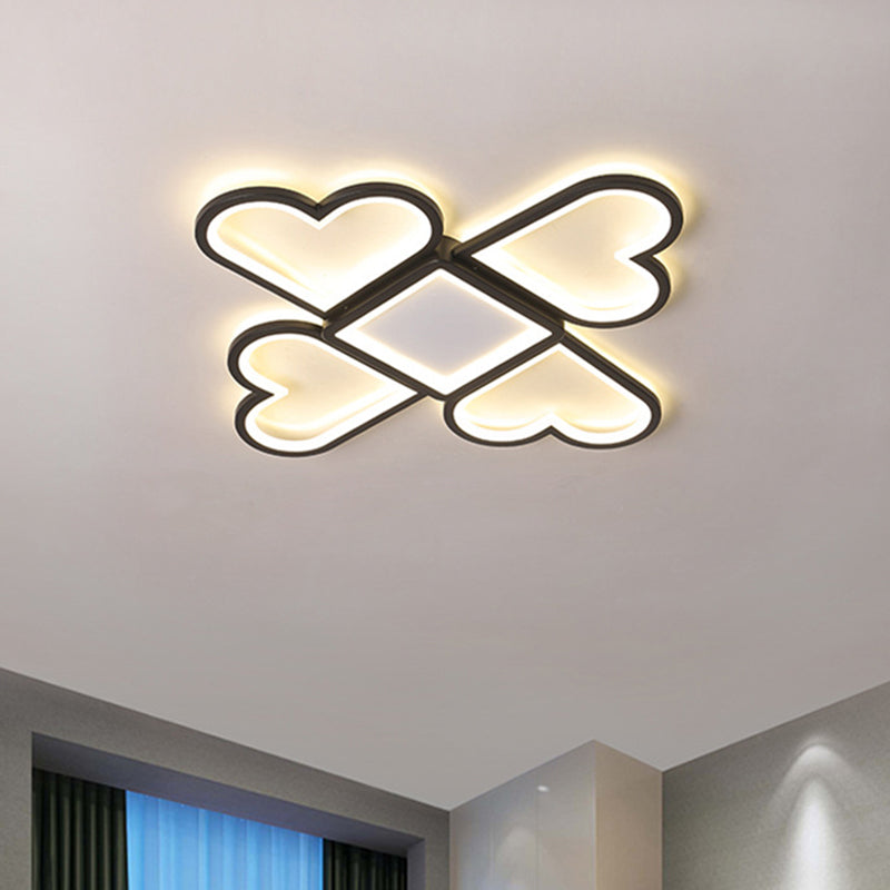 LED KRIJFSPLOK Mount Mount Lamp eigentijds zwart/roze plafondspoeling met liefdevolle hart acrylschaduw