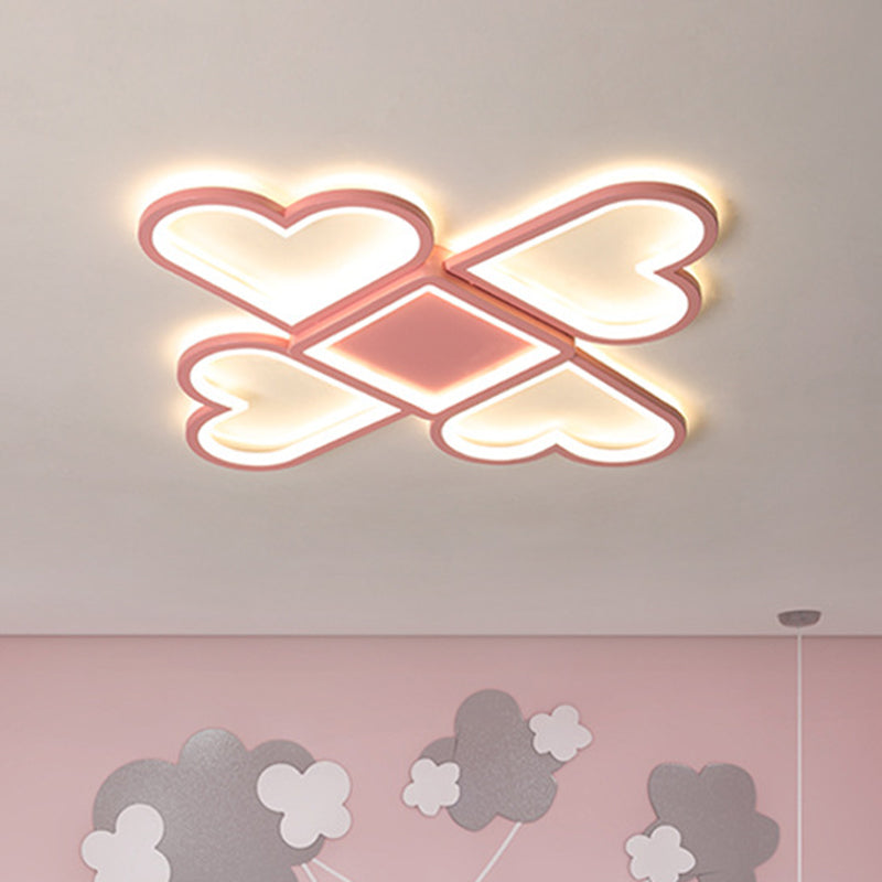 LED Nursery Flush Mount Lamp Contemporary Black/Pink Ceiling Flush with Loving Heart Acrylic Shade