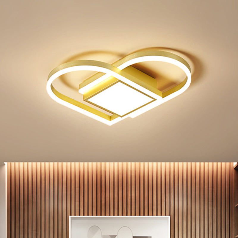 Loving Heart Bedroom Ceiling Lighting Acrylic LED Nordic Flush Mount Fixture in Gold/Coffee, Warm/White Light