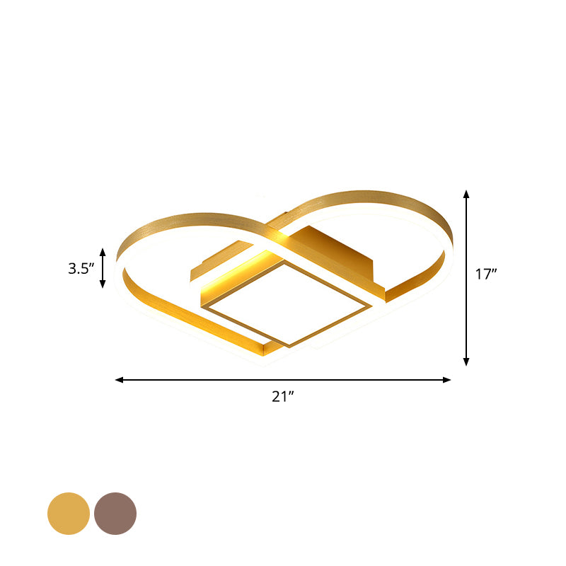 Éclairage de plafond de chambre à cœur aimant LED Nordic Flush Mount Fixture en or / café, lumière chaude / blanche