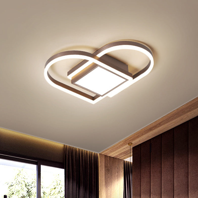 Loving Heart Bedroom Ceiling Lighting Acrylic LED Nordic Flush Mount Fixture in Gold/Coffee, Warm/White Light