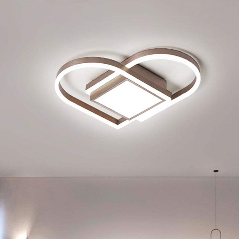 Loving Heart Bedroom Ceiling Lighting Acrylic LED Nordic Flush Mount Fixture in Gold/Coffee, Warm/White Light