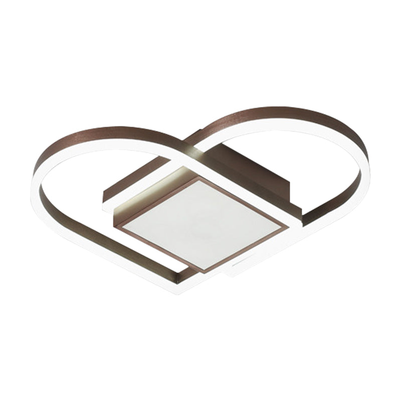 Loving Heart Bedroom Ceiling Lighting Acrylic LED Nordic Flush Mount Fixture in Gold/Coffee, Warm/White Light