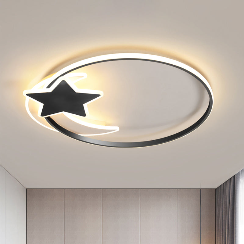 Black LED Star and Moon Ceiling Flush Scandinavian Acrylic Flush Lighting Fixture