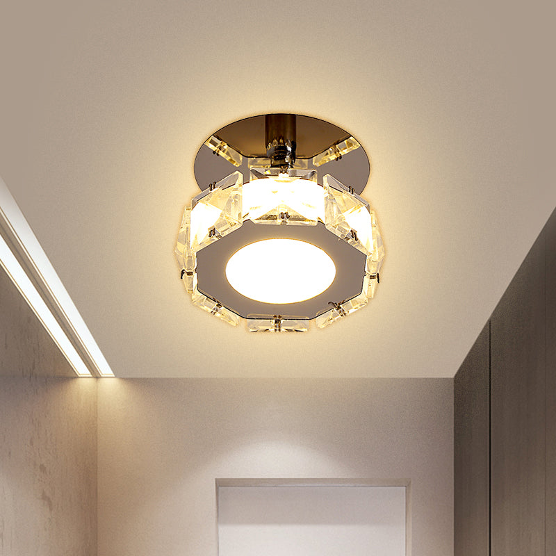 CROME LED cuadrado/accesorio de techo redondo Bloque de cristal Modernista Semi Mount Lighting en luz cálida/blanca